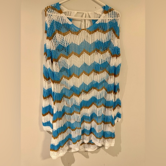SHEIN Swim Curve Plus Chevron Pattern Tie Backless Open Knit Cover Up - Picture 5 of 5